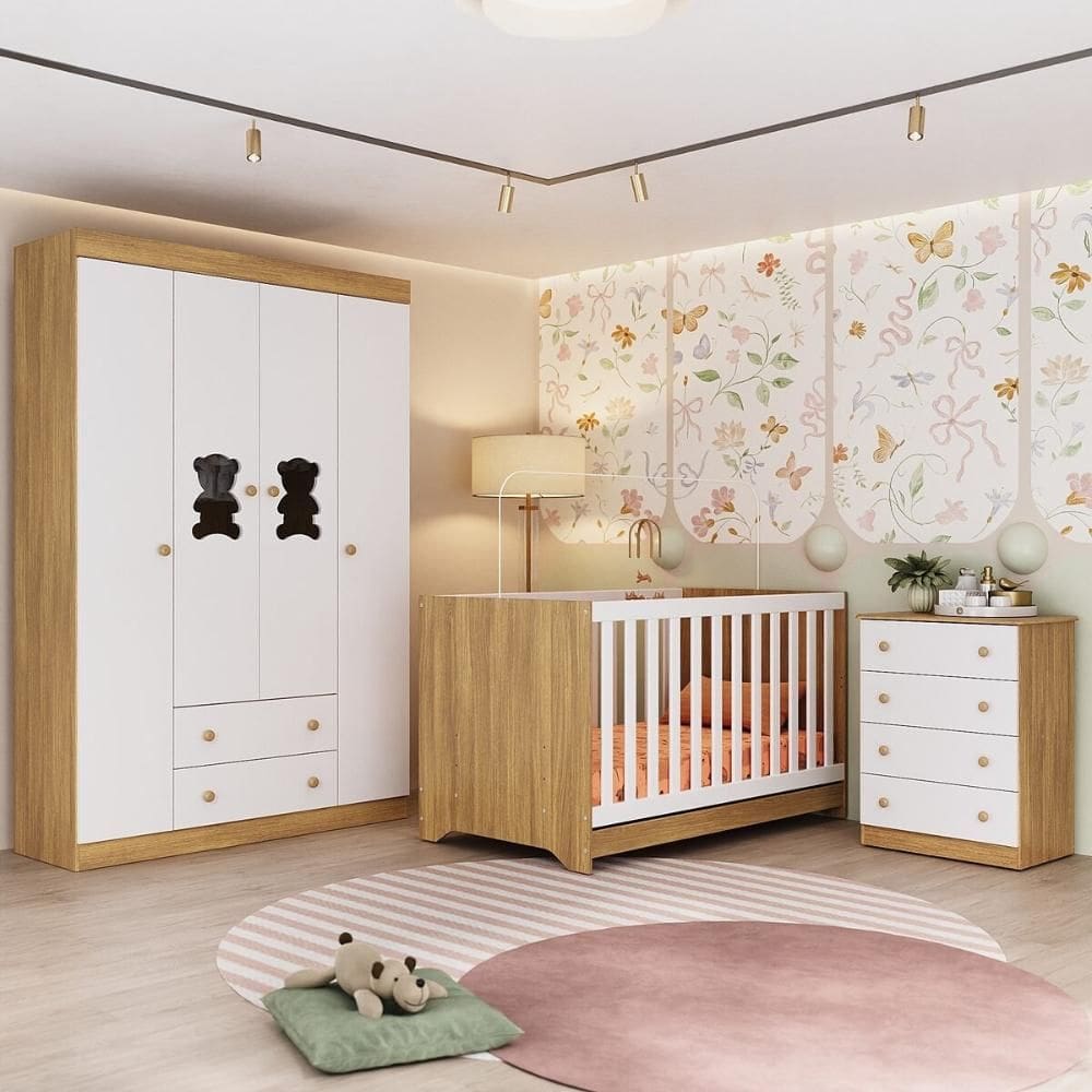 Quarto de Bebê Completo com Berço Americano 3 em 1 Teddy Multimóveis MP4648
