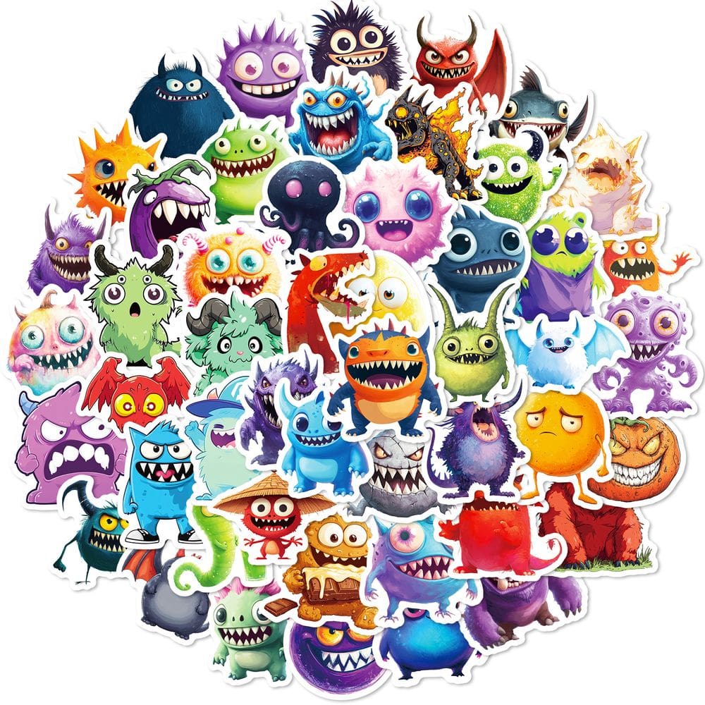Adesivos Cute Monster, 50 unidades, desenhos animados coloridos, impermeáveis