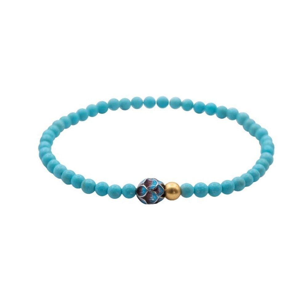 Pulseira de miçangas turquesas para mulheres com pingente de lótus