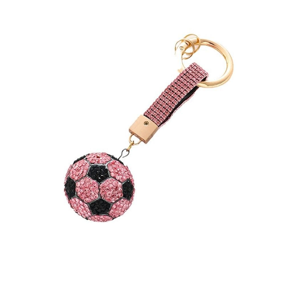 Chaveiro de futebol rosa moderno com cristal de strass