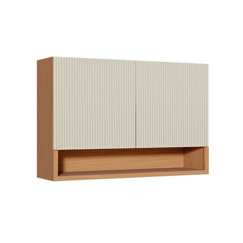 Armário Aéreo Simone Mendes 100% MDF 2 Portas Bege e Carvalho 120 cm