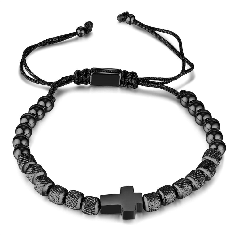 Pulseira Cross para homens, aço inoxidável preto