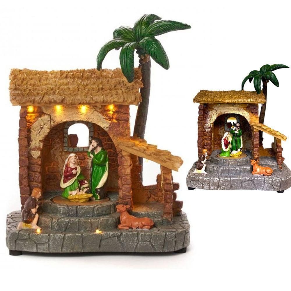Presepio Natal Sagrada Familia Giratorio Natalino Som Led Decoraçao Mesa Estante Recepçao Loja Casa Festa Fim De Ano