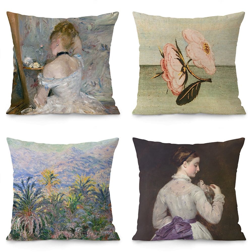 Conjunto de capas de almofada, arte impressionista, estilo vintage