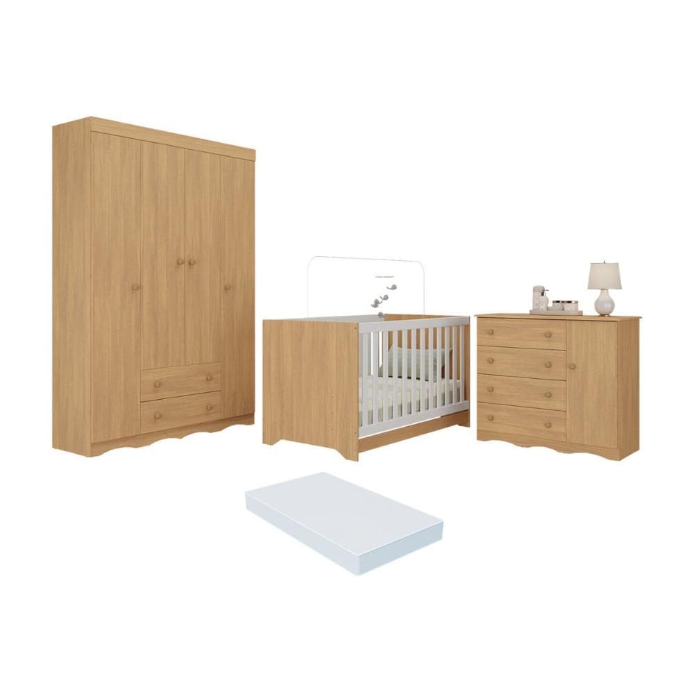 Quarto de Bebê Completo com Berço Americano 3 em 1 Colchão Incluso Realeza Multimóveis MP4599