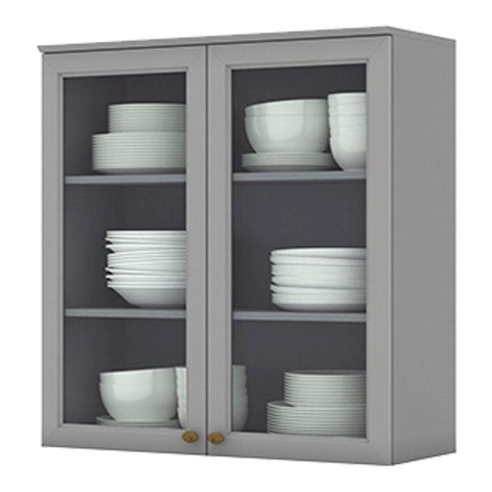 Armário Aéreo 2 Portas De Vidro Com Balcão Forno De Embutir 80cm Americana Cinza - Henn