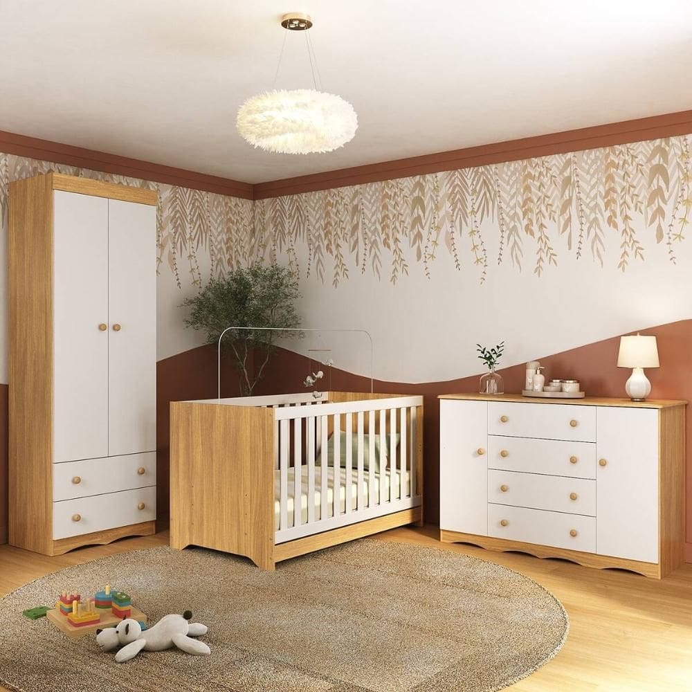 Quarto de Bebê Completo com Berço Americano 3 em 1 p/Colchão 130x70cm Realeza Multimóveis MP4595