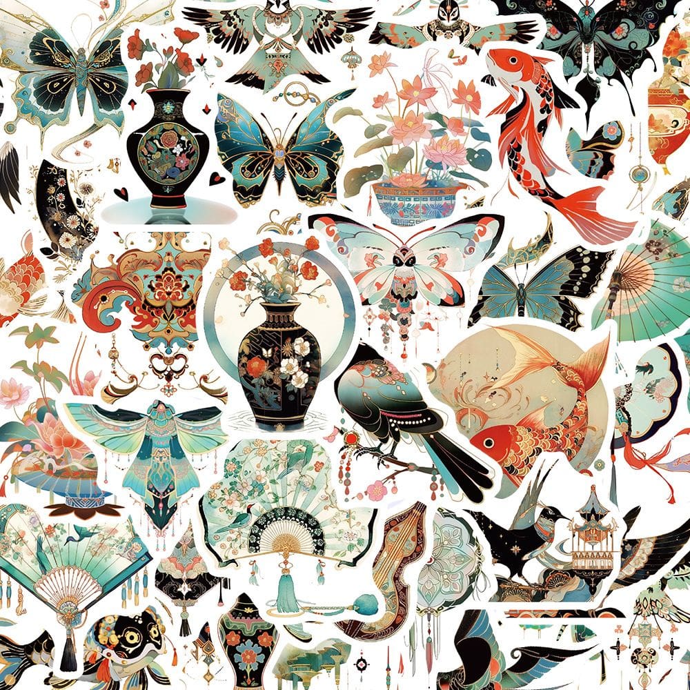Pacote de adesivos, decalques de vinil de estilo retrô chinês, 50 unidades