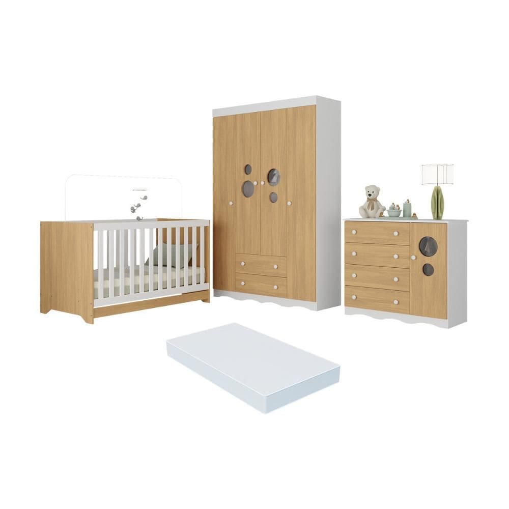 Quarto de Bebê Completo com Berço Americano 3 em 1 Colchão Incluso Sonho Multimóveis MP4631