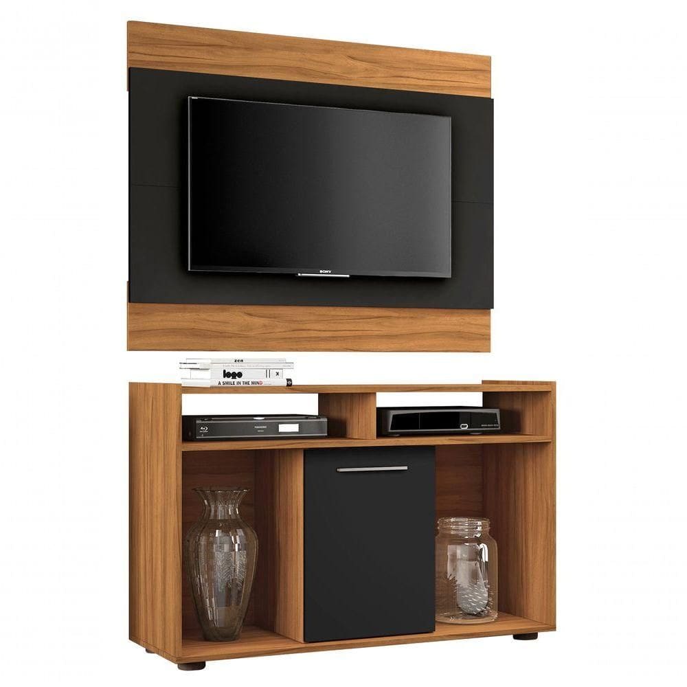 Rack Com Painel Línio Freijó Com Preto - Moveisaqui