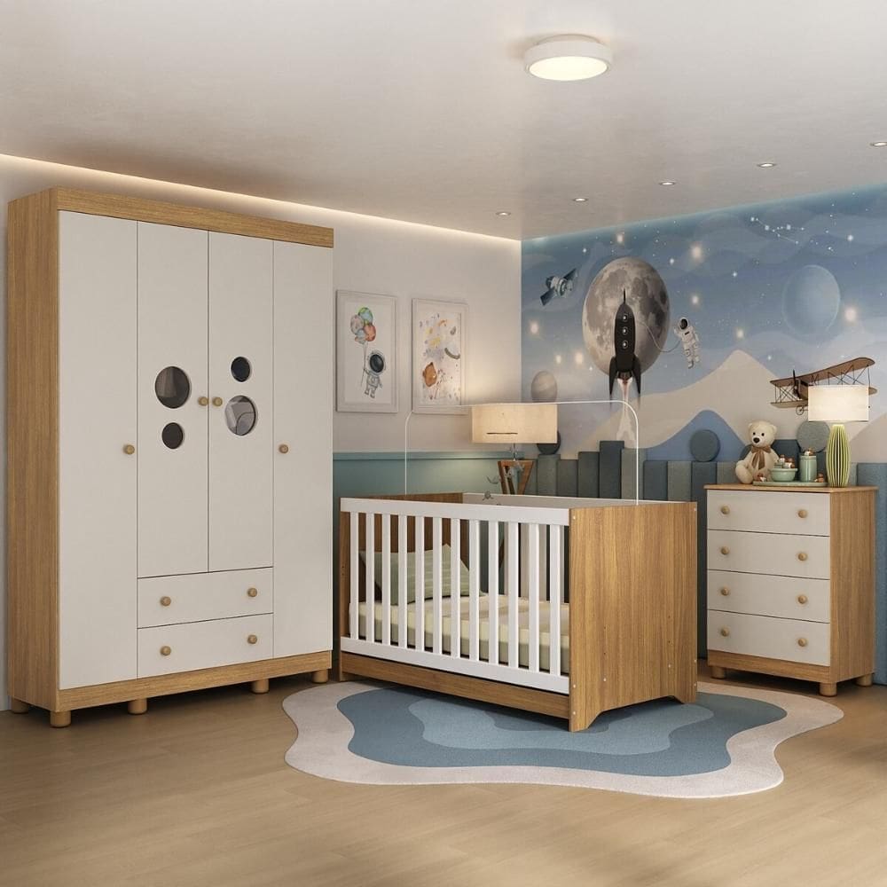 Quarto de Bebê Completo com Berço Americano 3 em 1 Bombom Multimóveis MP4618