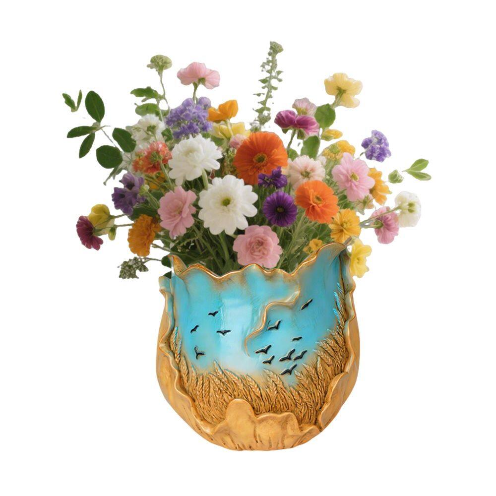 Vaso de flores em resina de estilo europeu com design de campo de trigo 510g