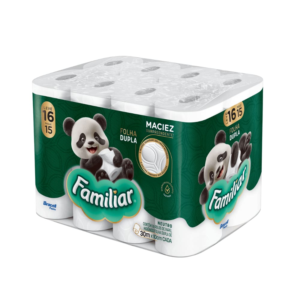 Papel Higiênico Familiar Folha Dupla 30m 16 Rolos