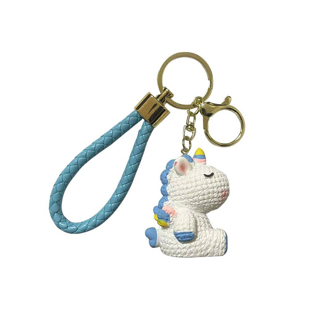 Chaveiro de resina fofa, desenho animado de unicórnio arco-íris com cordão