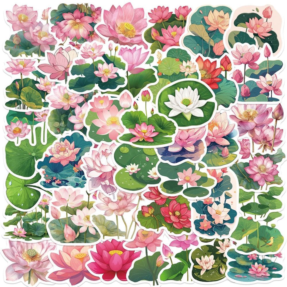Pacote de adesivos Lotus Chinese Style Water Lily 50 unidades
