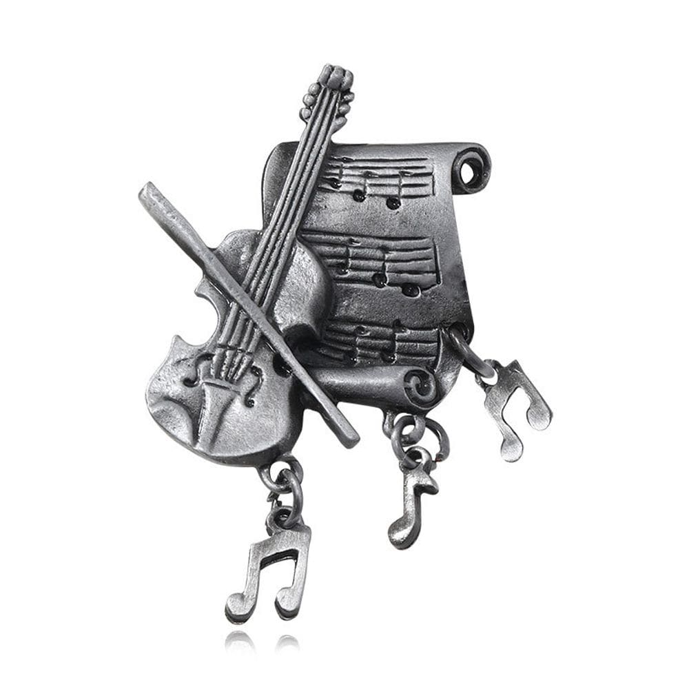 Brooch Pin, nota musical de violino vintage com pingentes pendurados