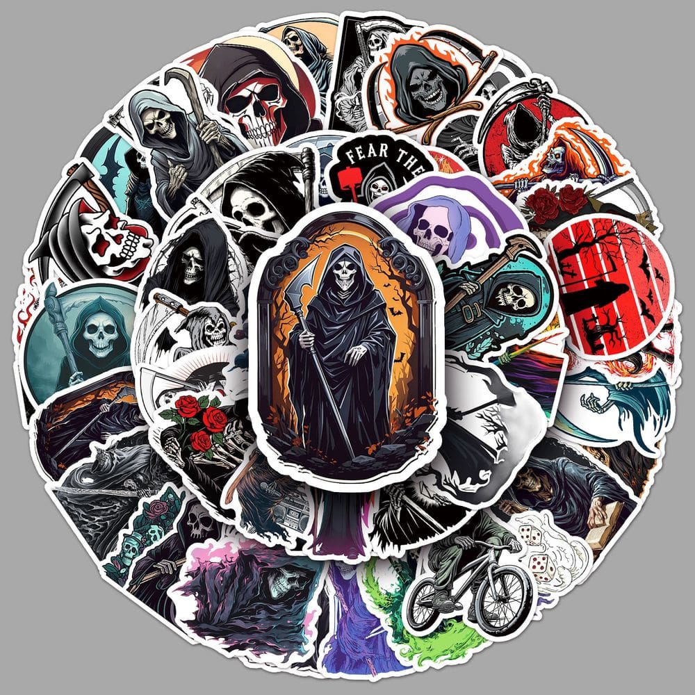 Pacote de adesivos Grim Reaper Gothic Horror, decalque de vinil x50