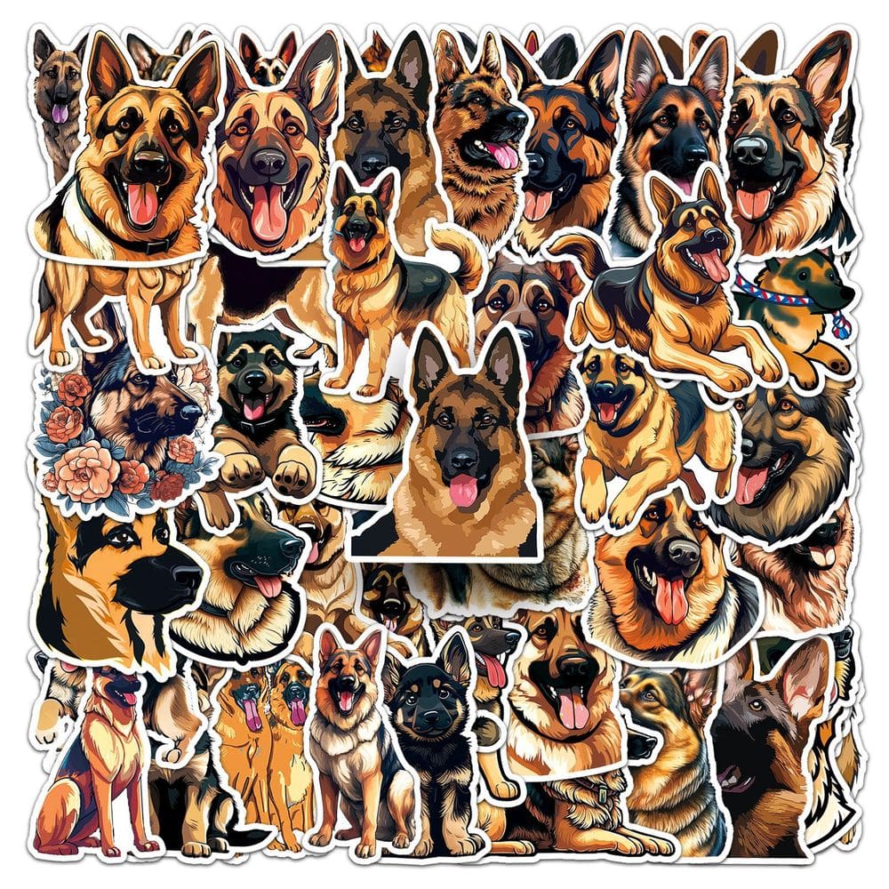 Pacote de adesivos German Shepherd Dog, vinil impermeável, 50 unidades
