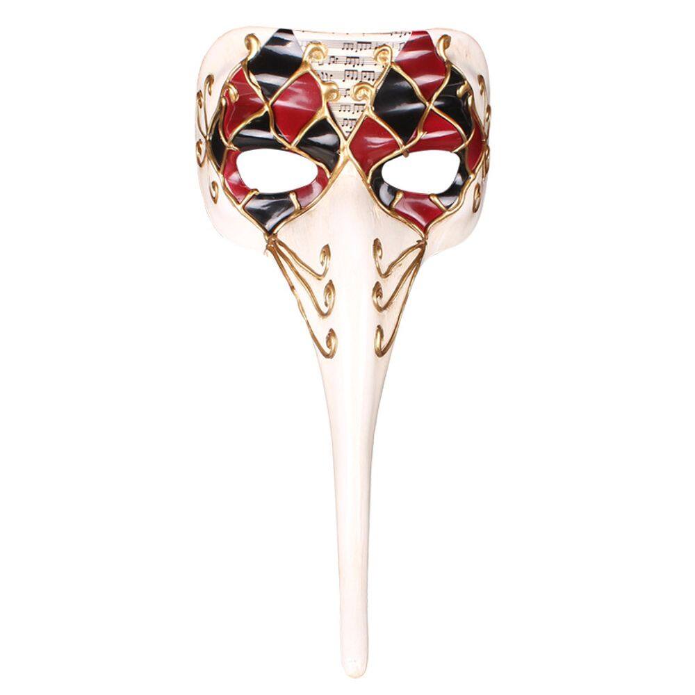Máscara Venetian Long Nose Jester Vermelha/Preto Harlequin PVC