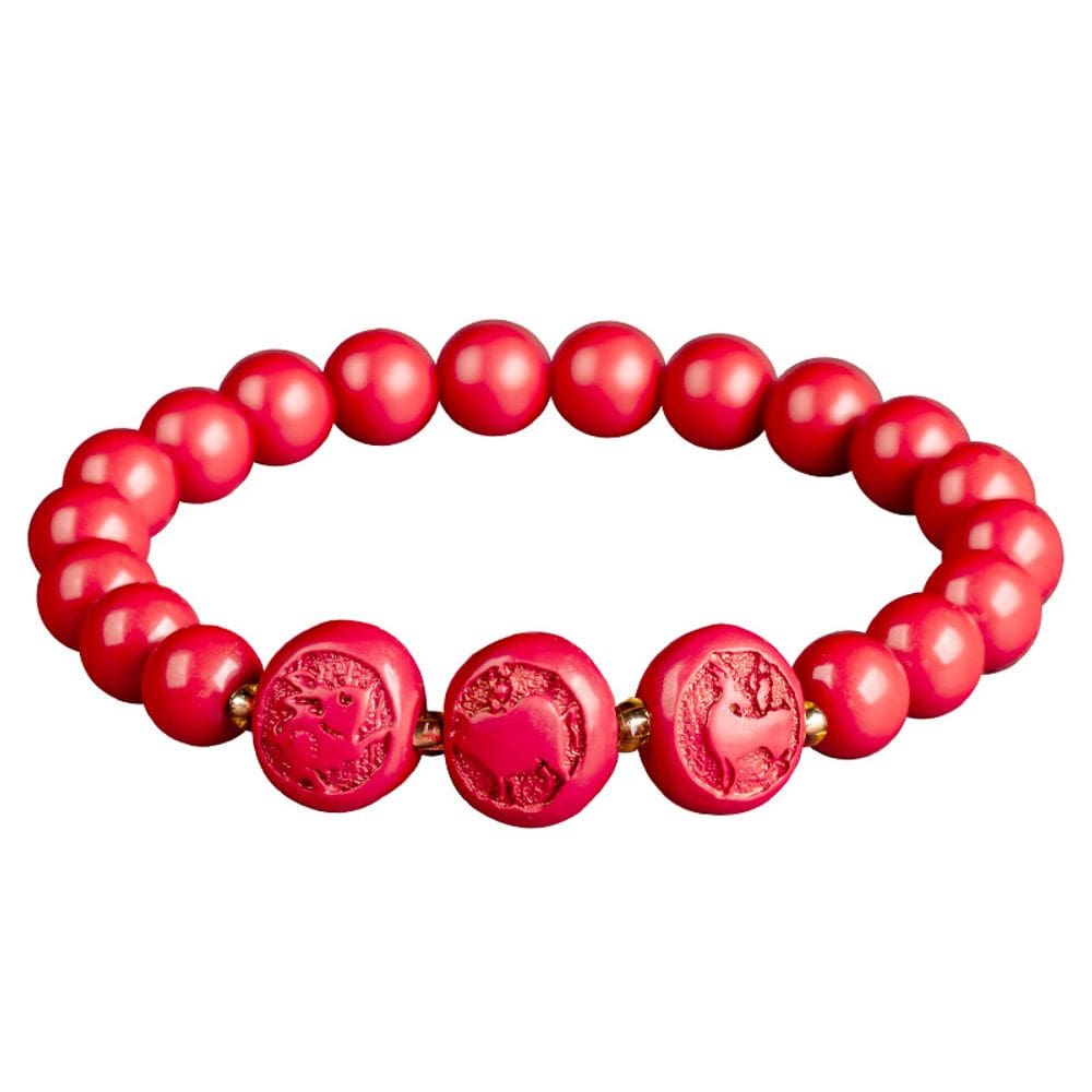 Pulseira Cinnabar com símbolos do zodíaco para o Ano do Rato