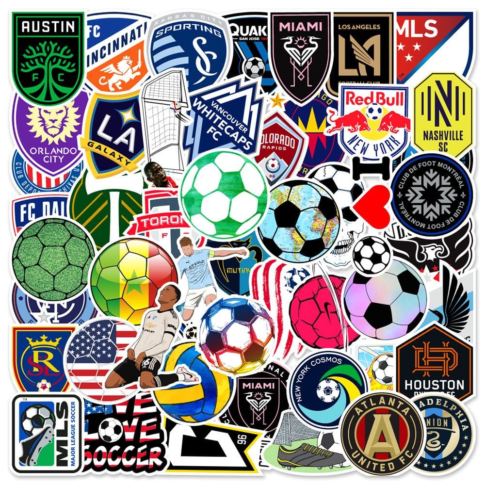 Conjunto de adesivos com tema de futebol para garrafas de água, laptop e skate