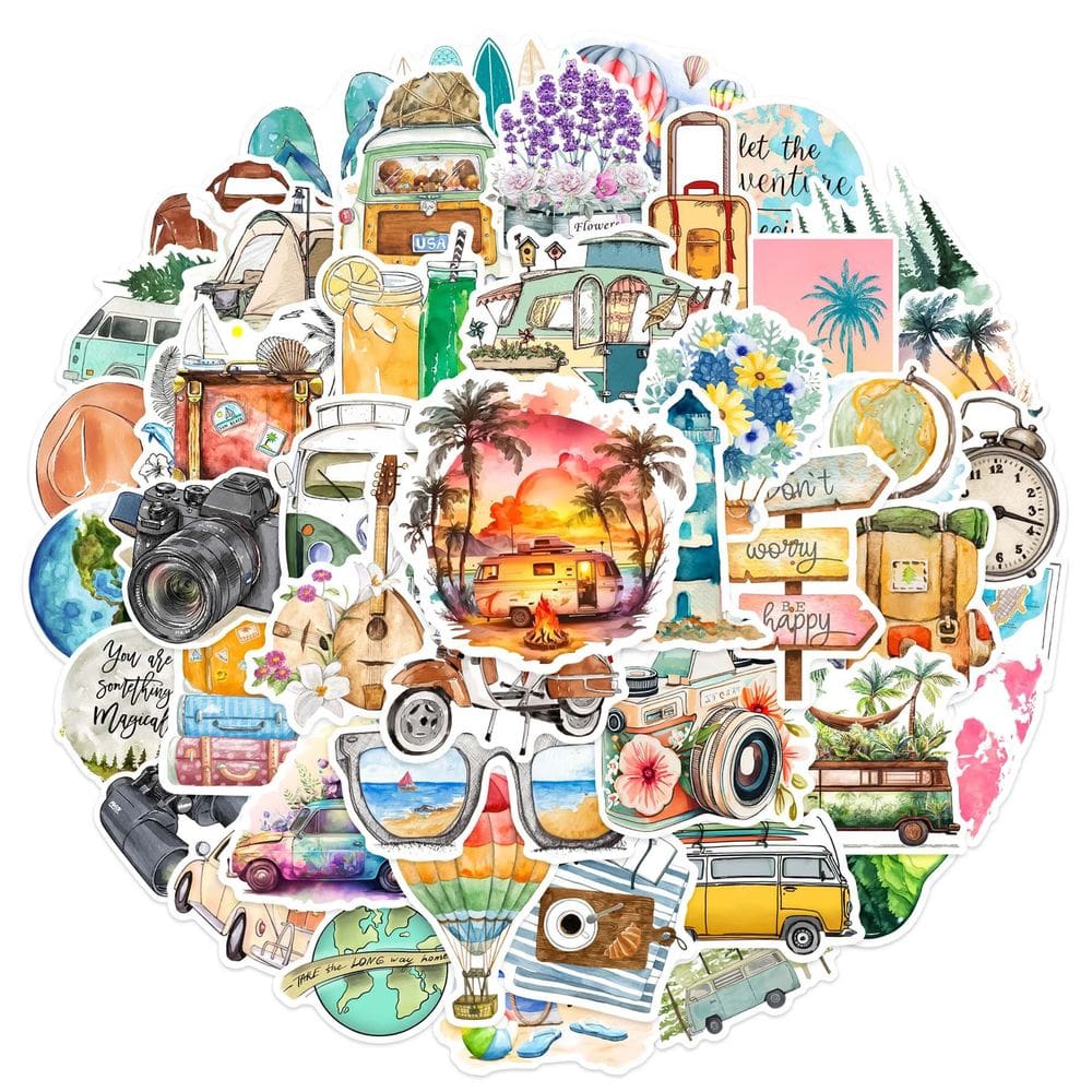Adesivos de vinil impermeável Travel Adventure 50 unidades