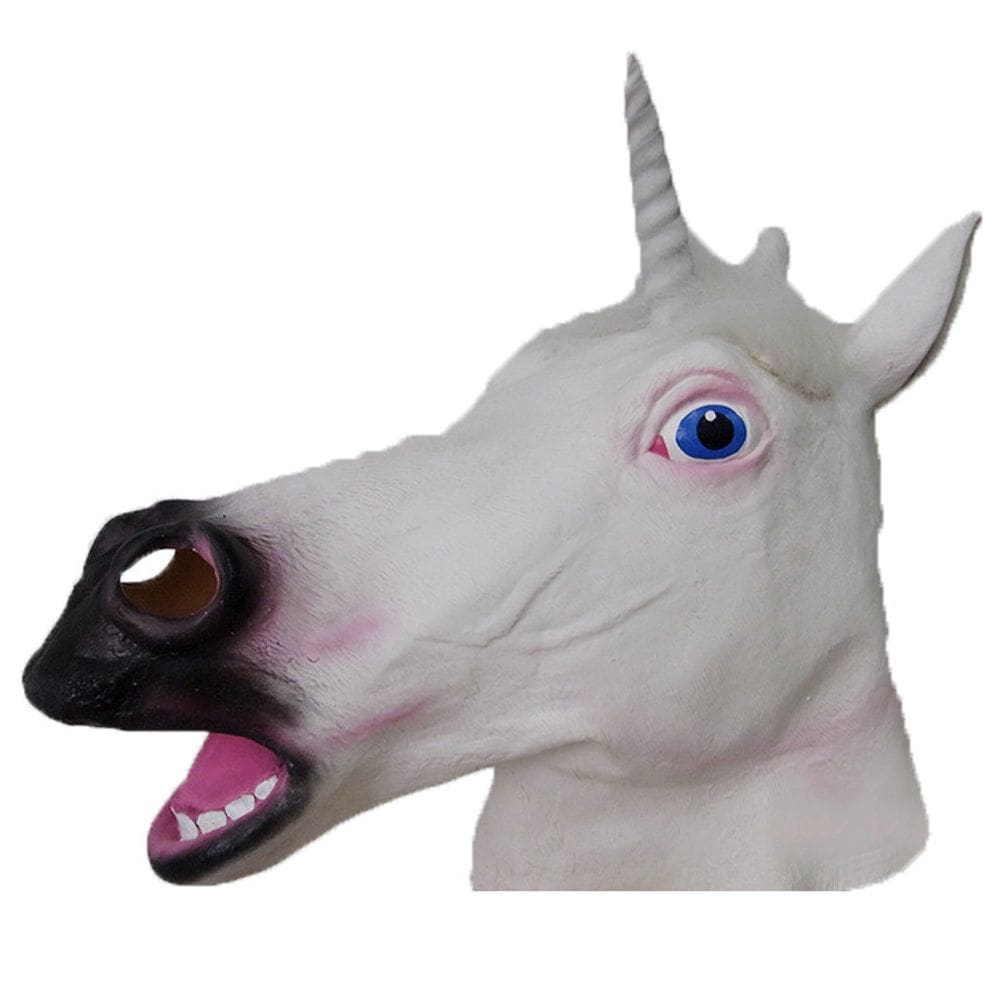 Máscara de unicórnio realista com cabeça de cavalo branca com resina de chifre 29x35cm