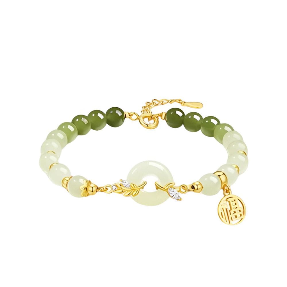 Pulseira de jade nefrita para mulheres com pingente de fivela Peace