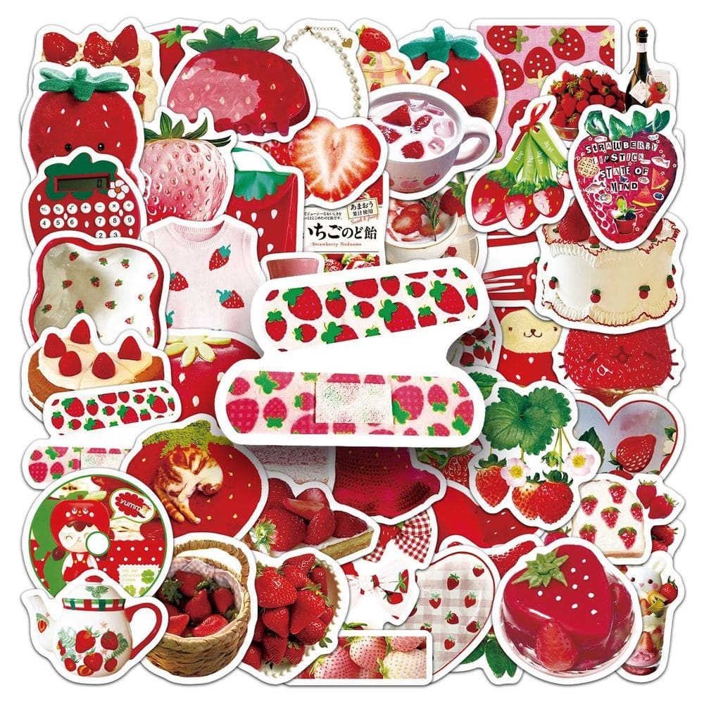Pacote de adesivos Strawberry Theme, 50 unidades de vinil impermeável