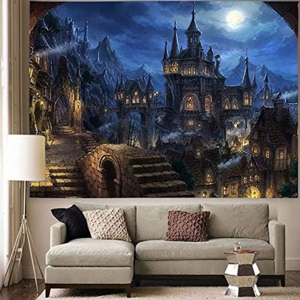 Tapeçaria pendurada na parede Werewolf Night Gothic Castle