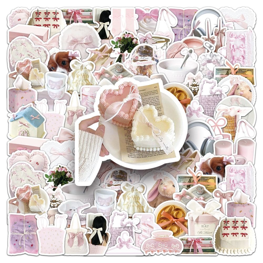 Adesivos de gravata borboleta, 50 peças de vinil rosa e branco fofos e estéticos