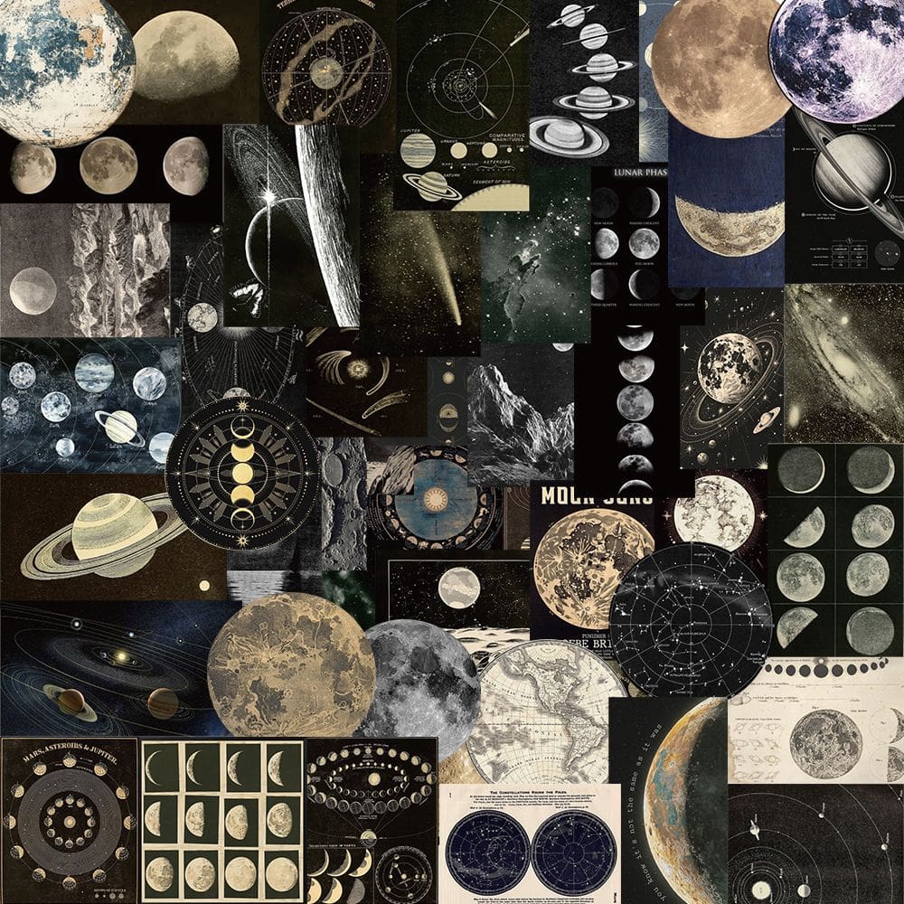 Pacote de adesivos Vintage Astronomy, 50 unidades à prova d`água para álbum de recortes