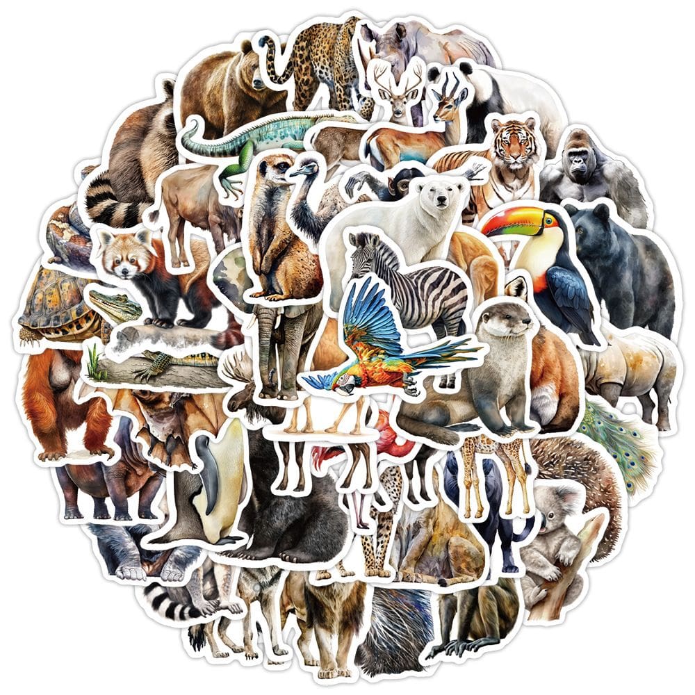 Coleção de adesivos: 50 peças de animais selvagens realistas