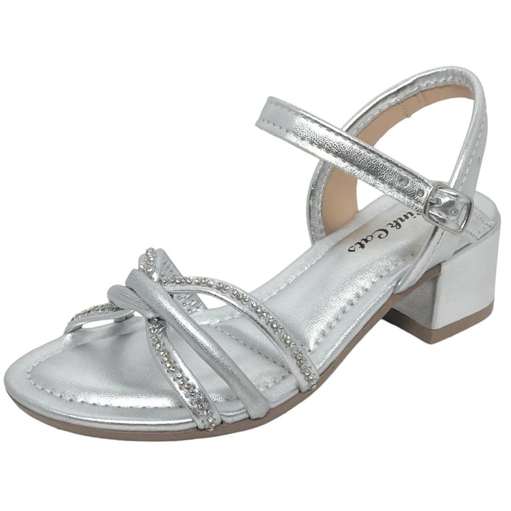 Sandália Infantil Menina Salto Festa com Brilho Pink Cats