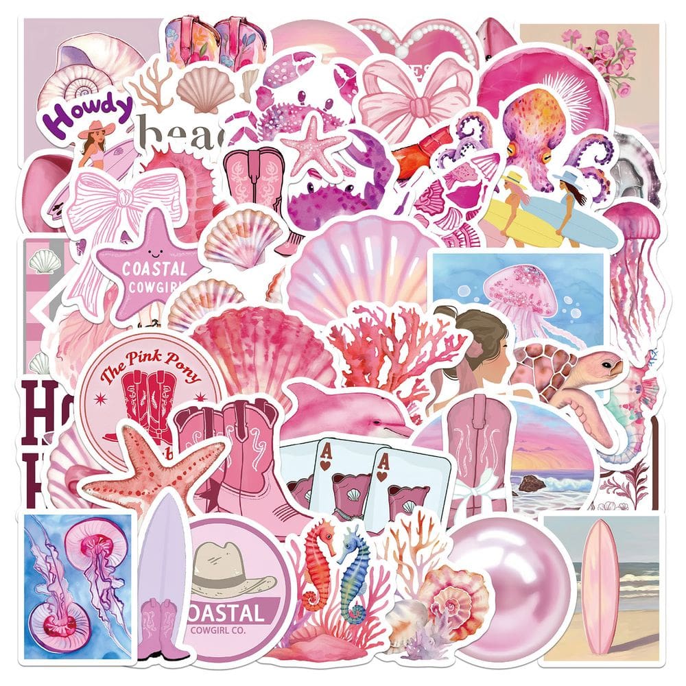 Pacote de adesivos Coastal Aesthetic Pink, 50 unidades de decalques de vinil