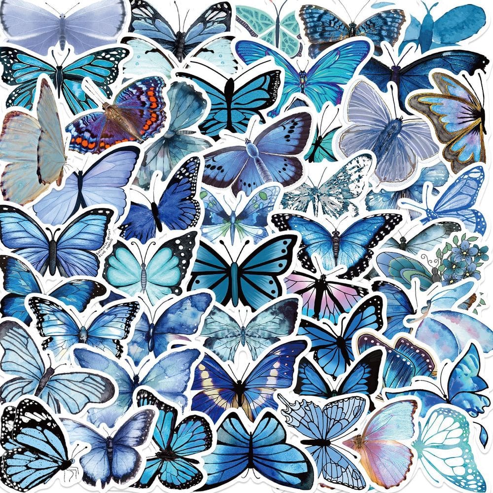 Conjunto de adesivos Blue Butterfly Aesthetic Vinyl Decalques 50 unidades