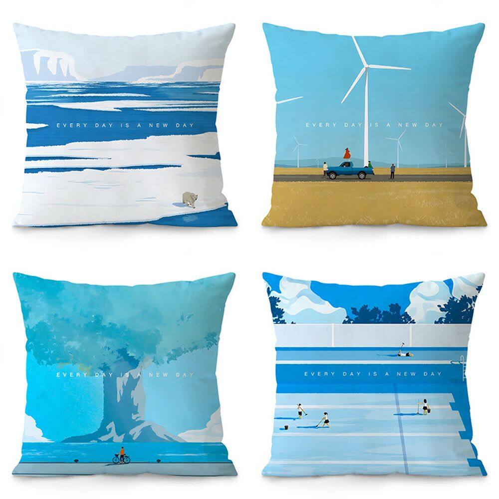 Capas de almofada de veludo de pelúcia Nordic Blue Series 35x35cm