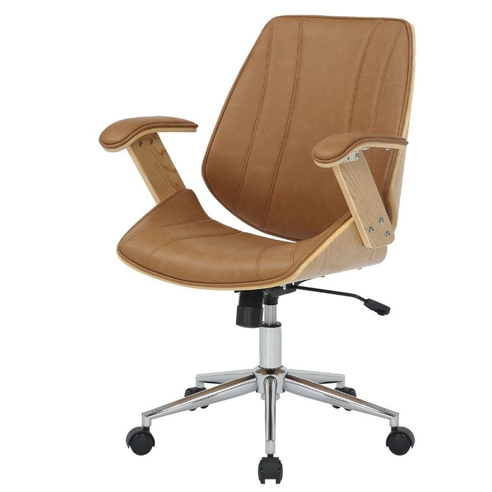 Cadeira Giratória Kopenhagen Diretor Lisboa Fratini em Madeira Revestida em PU Caramelo Base Rodízio