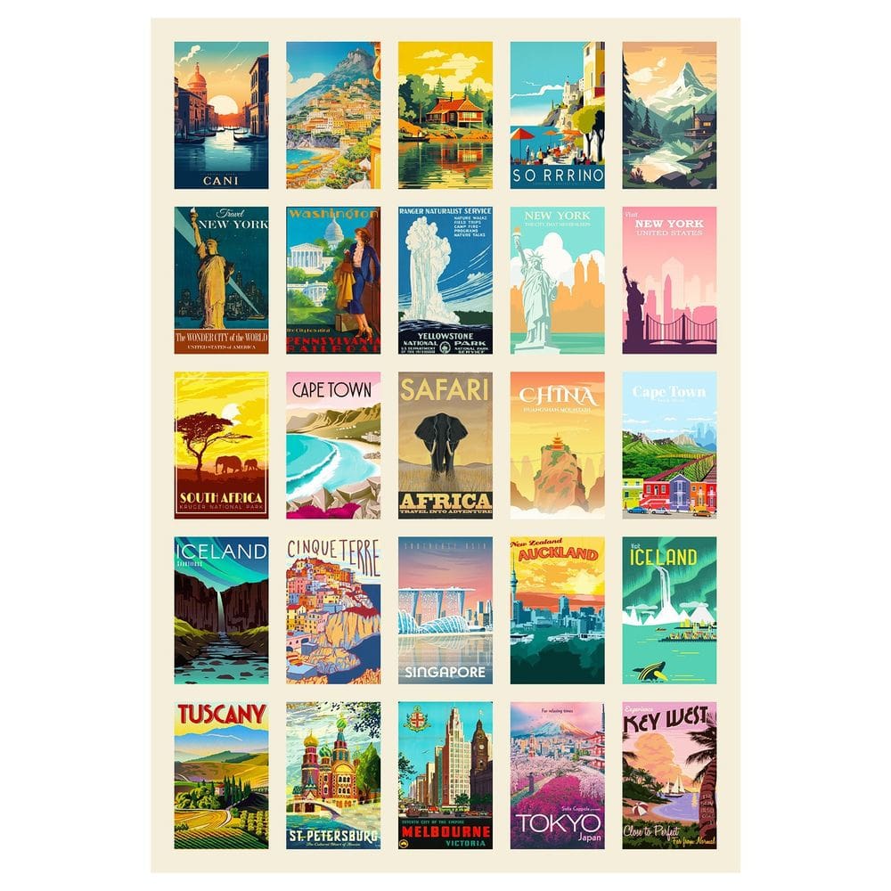 Pacote de adesivos, pôster de viagem vintage, 50 unidades de PVC impermeável