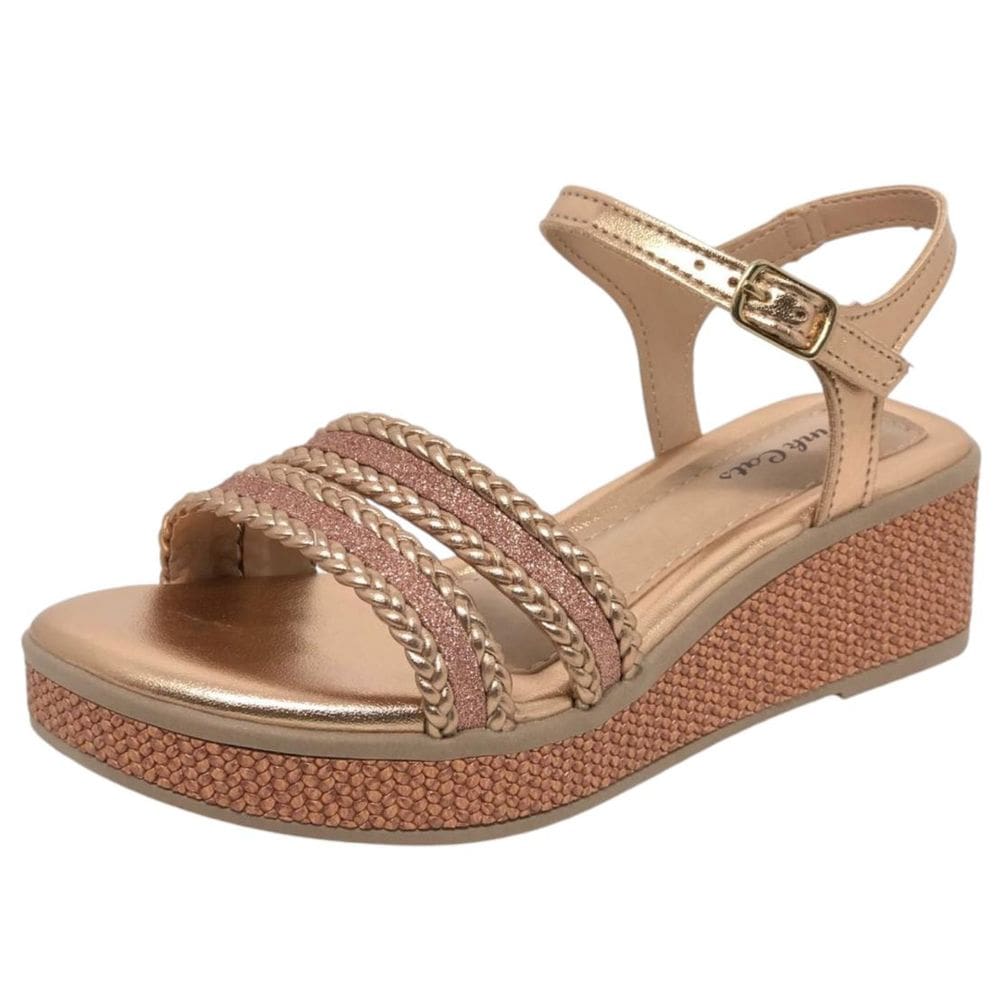 Sandália Anabela Menina Conforto Festa Strass Pink Cats