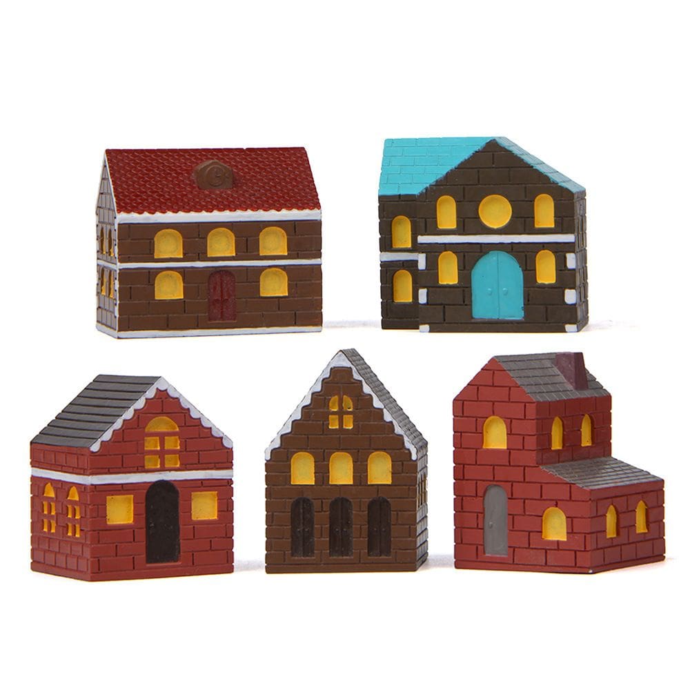 Conjunto de enfeites de resina em miniatura para casa de jardim colorido, 5 unidades