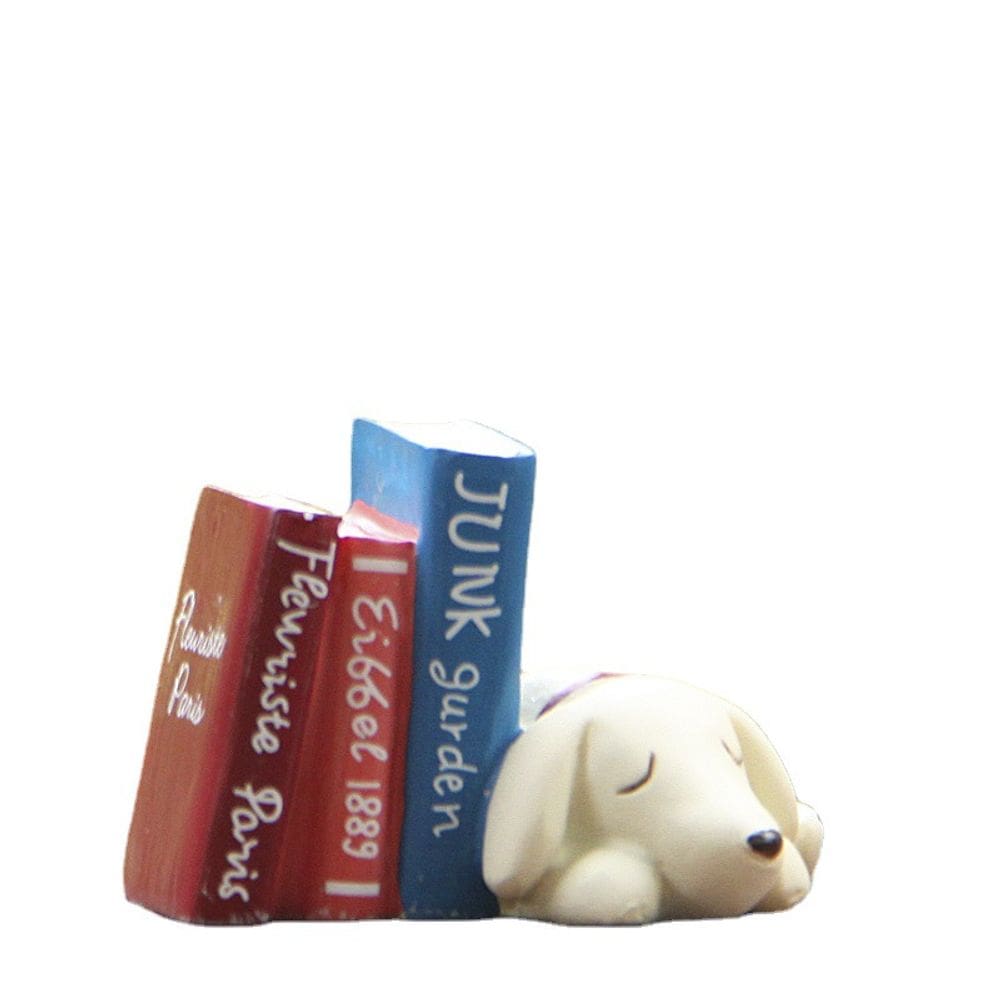 Escultura de cachorro de desenho animado com livros, resina, decoração de jardim, 40g