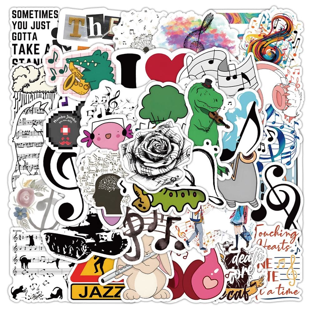 Pacote de adesivos Music Note, 50 unidades em preto e branco para bricolage