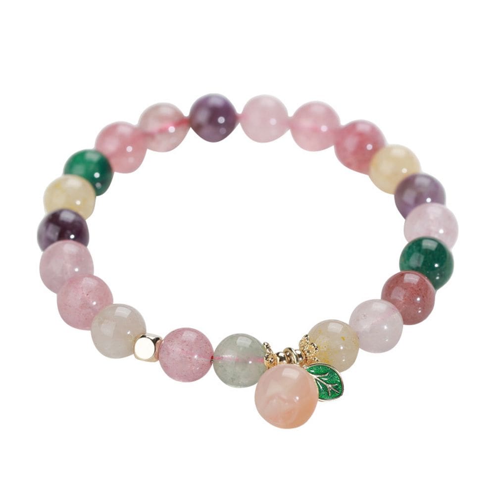 Pulseira de cristal rosa natural e quartzo de morango para mulheres