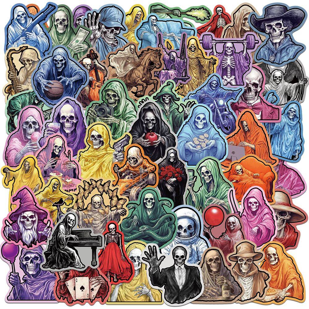 Pacote de adesivos Gothic Skeleton, 55 unidades, Grim Reaper, impermeável