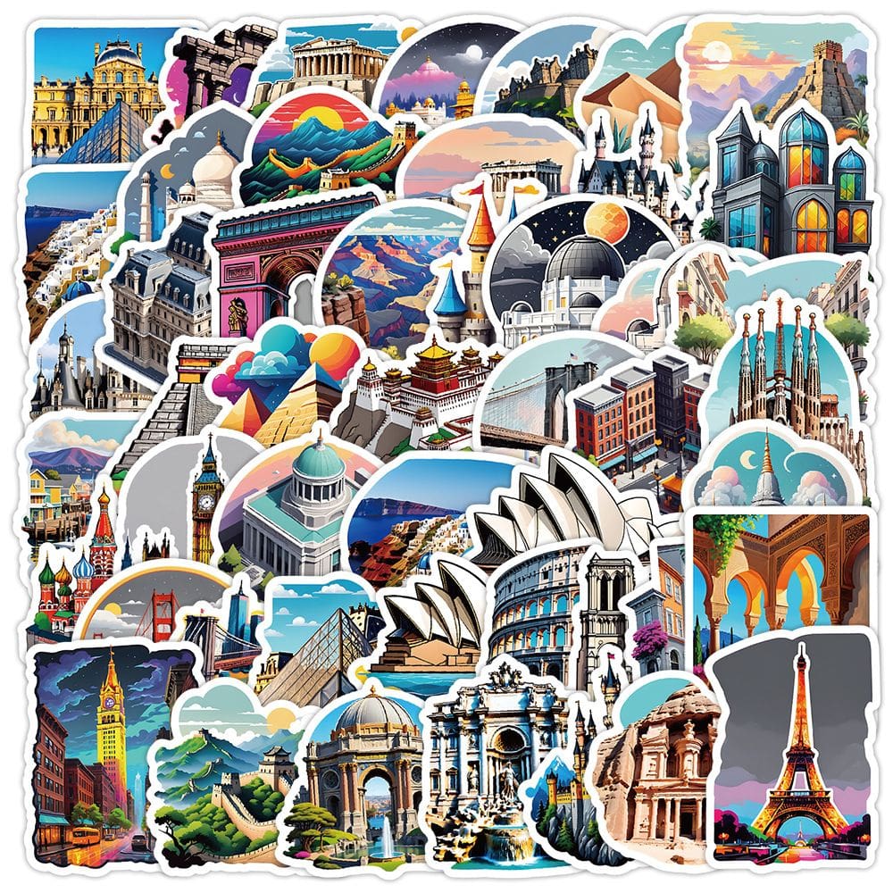 Pacote de adesivos Famous Landmark, 50 unidades à prova d`água de viagem