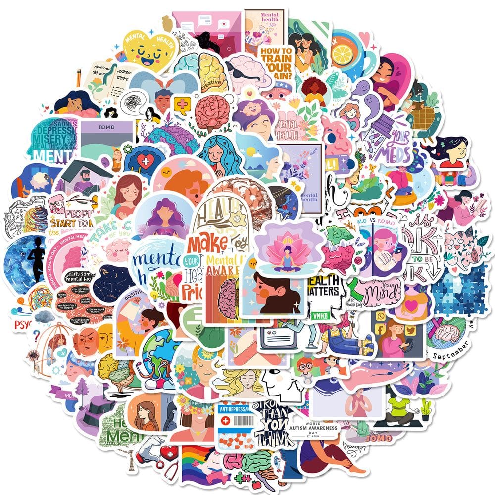 Pacote de adesivos para conscientização sobre saúde mental, 100 unidades educacionais