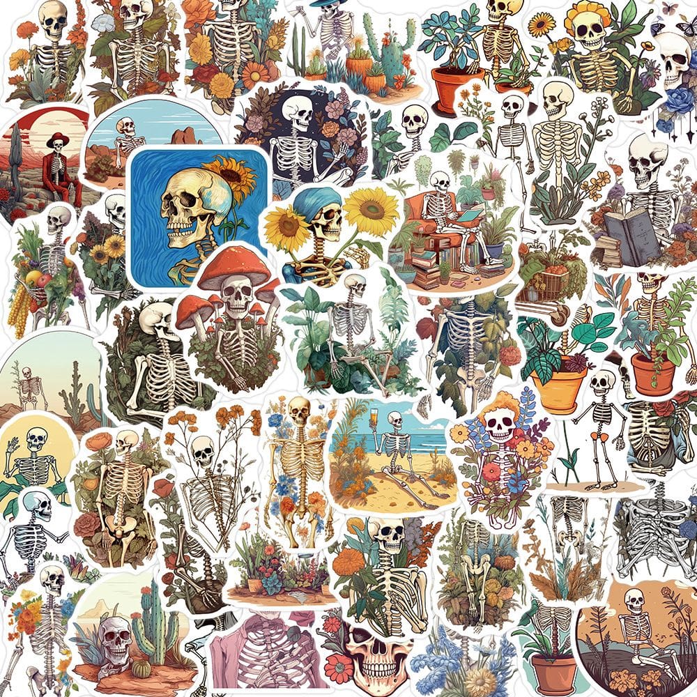 Pacote de adesivos Bones and Bot Aesthetic Skeleton and Plants