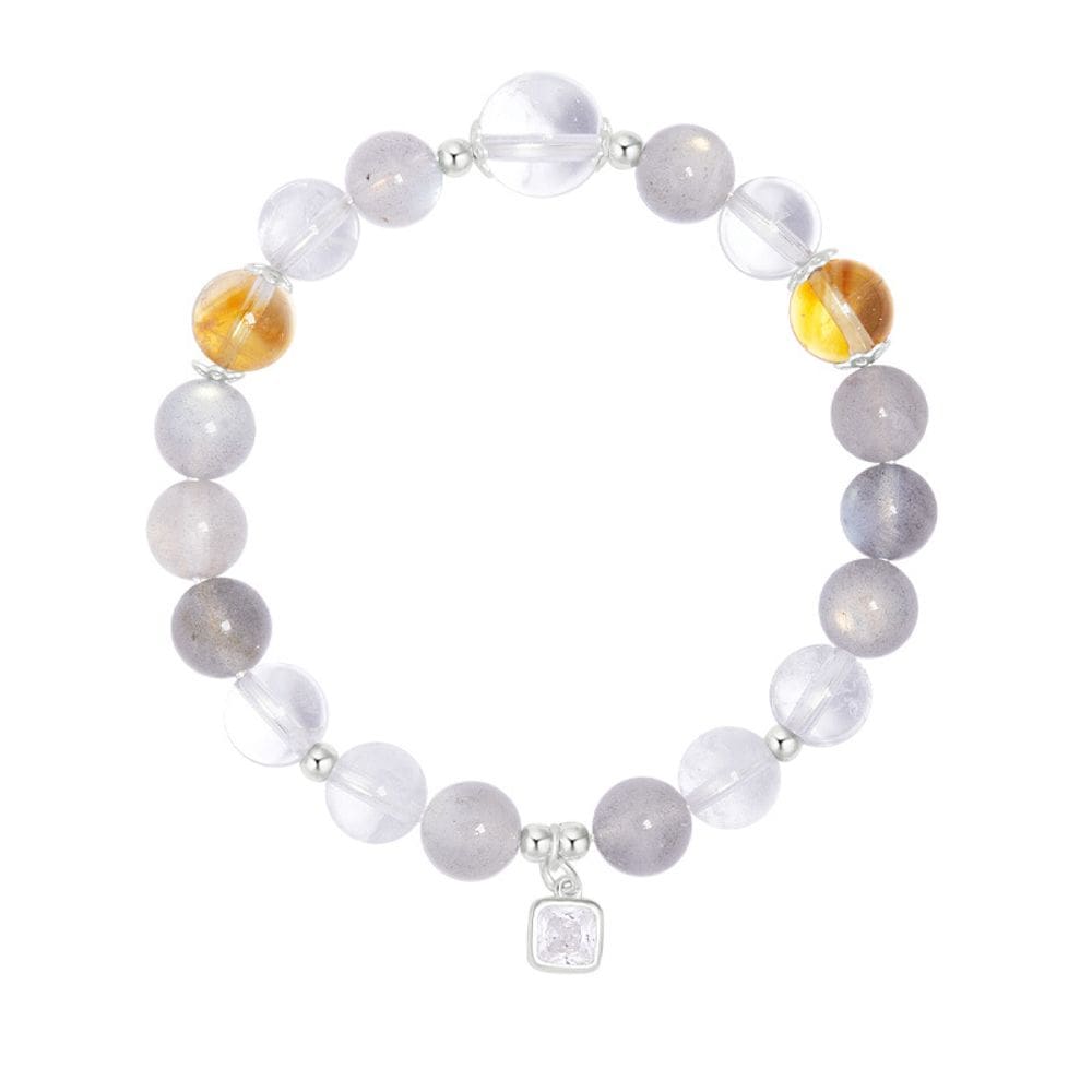 Pulseira branca de cristal e cinza Moonstone em prata 925 feminina