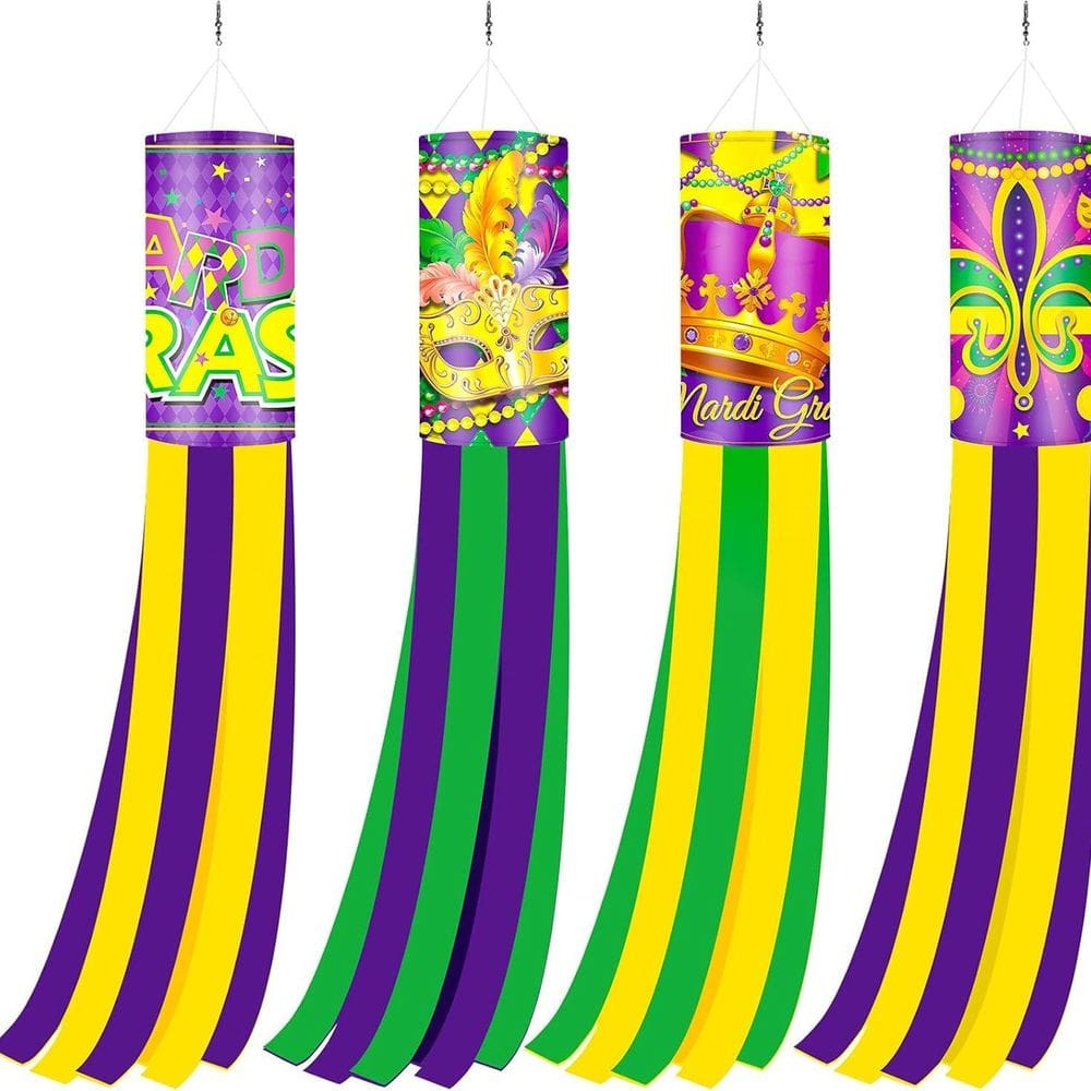 Bandeira Windsock Mardi Gras 100x15cm de poliéster para decoração
